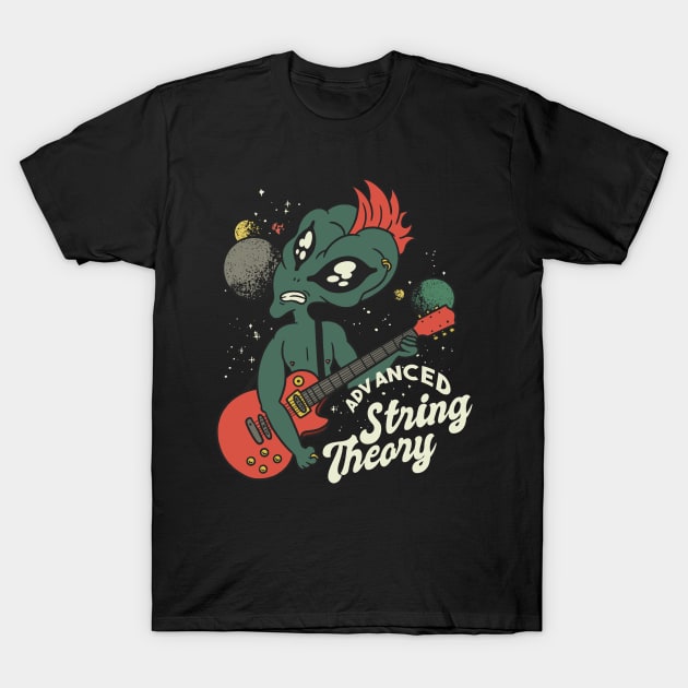 Alien Guitar Nerd UFO Punk String Theory T-Shirt by OfCA Design